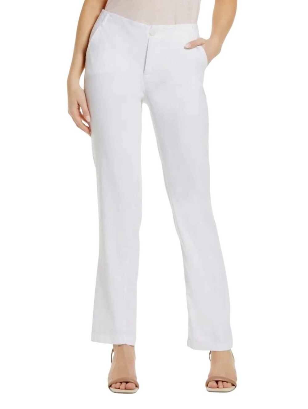 NYDJ Women Pants Size 10 White Marilyn Straight Linen Blend Trousers New